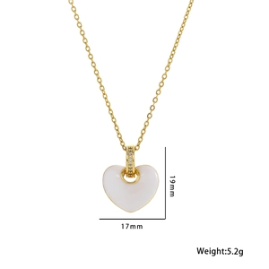 Golden heart necklace with white enamel pendant and sparkling zircons, 19mm size