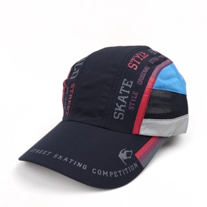 Quick-dry navy baseball cap with breathable mesh and letter print for outdoor sports