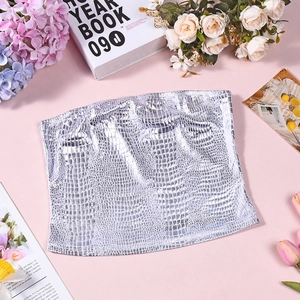Detail of silver crocodile texture tube top with premium faux leather finish