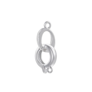 Macro detail of a dual-ring spring connector for necklaces and bracelets in bright silver