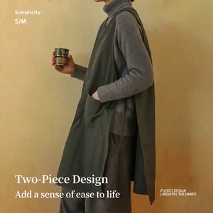 Minimalist olive green apron with large pockets and a stylish side-opening design