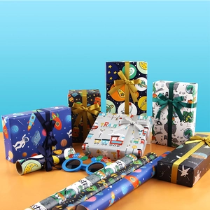 Gift Wrapping Paper Art Paper Ribbon Sticker Cartoon Astronaut Space Dinosaur Train Print Birthday Party For Children