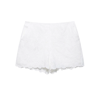 Pantaloncini Donna Ricamati Pizzo Intagliato Vita Media Francese Dolce Morbido Pantaloni Corti Poliestere Bianco
