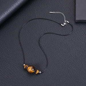 16mm natural tiger eye stone pendant necklace with black cord and lobster clasp for women