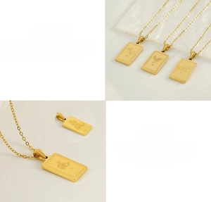 Macro view of 18K gold plated stainless steel zodiac pendant with double-sided engraving