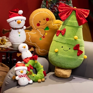 Christmas Plush Toys Snowman Gingerbread Man Tree Reindeer Santa Soft Stuffed Doll Festive Holiday Home Decoration Gift