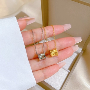 Minimalist titanium steel cylinder pendant necklaces in gold and silver finish