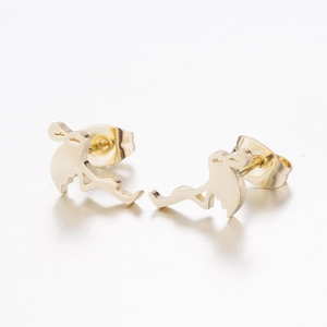 Macro shot of gold-plated human silhouette earrings with minimalist artistic design