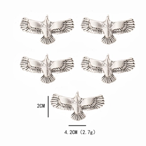 Retro eagle alloy hair rings for dreadlocks, 5pcs vintage silver pendants 42x20mm