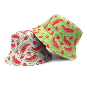 Reversible Bucket Hat Cotton Polyester Sun Protection Outdoor Travel Watermelon Fruit Print For Men Women