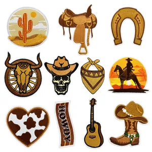Detailed set of 11 western cowboy embroidery patches with cactus and boots motif