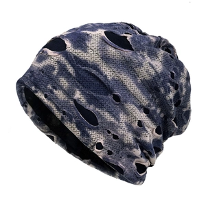 Distressed Camouflage Beanie Polyester Knit Warm Windproof Outdoor Streetwear Hip-hop Slouchy Skull Cap For Men Women