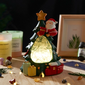 Luminous Christmas tree night light with crystal stones and Santa Claus figurine decor