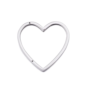 Polished silver stainless steel heart-shaped pendant connector with top drill hole