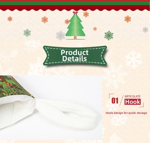 Detail of Christmas stocking hanging loop and forest pattern fabric textures