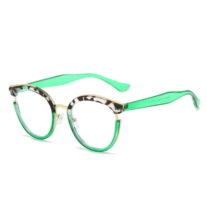 Fashionable TR90 round frame blue light glasses in tortoiseshell and green finish