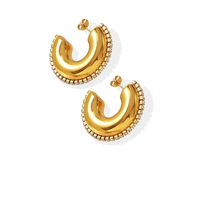 Klobige C-Förmige Creolen Aus Titanstahl Vergoldet Mit Zirkonia Minimalistischer Geometrischer Schmuck Für Damen