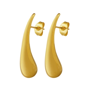 Polished golden stainless steel teardrop earrings with a sleek geometric drop design