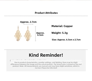 Detailed view of gold mesh tassel earrings with 6.5cm length and 18K gold finish