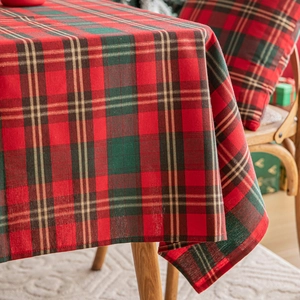 American Christmas Tablecloth Festive Atmosphere Gold Thread Christmas Grid Dining Table Cloth New Year Decoration Round Table Coffee Table Cloth