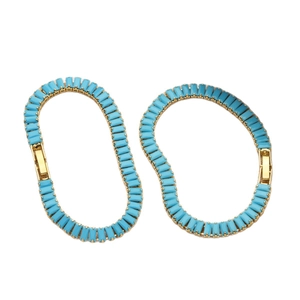 Set of two 18K gold plated turquoise bracelets featuring rectangular zircon stones