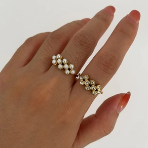 Elegant 18k gold plated open rings with pearls and zircon stones for women's fashion