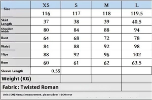 Größentabelle für V-Ausschnitt Kleid mit Falten aus Rom-Stoff, Größen von XS bis L