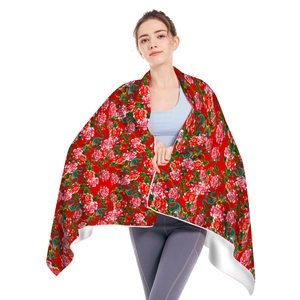 Absorbent microfiber beach towel with red floral peony pattern in traditional Chinese style