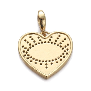 Polished golden heart-shaped metal pendant with textured edges on white background
