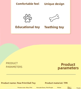 Detailed material specification for TPR paw print dog ball toys in multiple colors