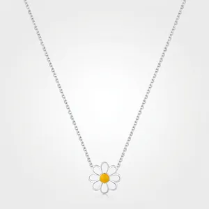 Daisy Flower Pendant Necklace 925 Sterling Silver White Enamel Minimalist Sweet Fresh Style Jewelry For Women Girls