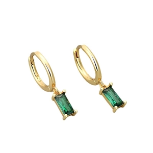 Elegant 925 sterling silver hoop earrings with rectangular green zircon stones in gold