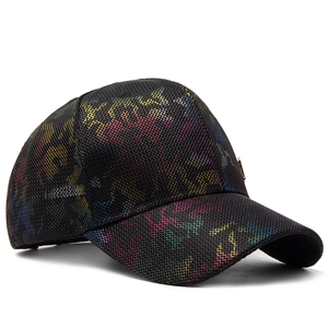 Breathable mesh baseball cap with artistic colorful graffiti pattern on black background