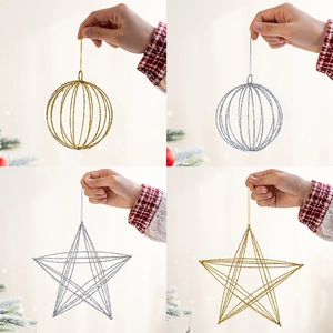 Golden and silver iron star and hollow ball Christmas ornaments for tree decorations