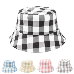 Checkerboard Gingham Bucket Hat Cotton Seersucker Wide Brim Sun Protection Breathable Vintage Casual Chic For Women
