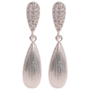 Elegante silberne Tropfenohrringe mit Zirkonia und vertikal gebürsteter Metallstruktur
