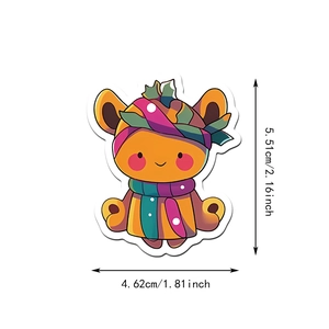 Detailed size measurement of cartoon bear Christmas sticker showing 5.51cm height dimensions