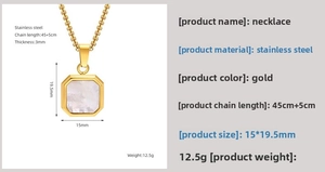 Tableau des tailles détaillé pour collier en acier doré avec pendentif turquoise bleue