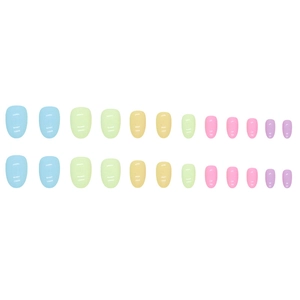 Set of 24 short oval press-on nails in colorful macaron shades and glossy finish