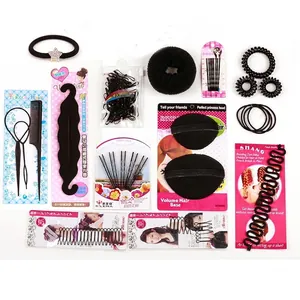 Comprehensive professional hair styling tool set with hair loops, combs, and pins