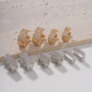 Geometric Rectangular Huggie Hoop Earrings Copper Pave Cubic Zirconia Minimalist Luxury Fashion Jewelry For Women