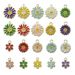 Colorful daisy flower alloy pendants set with enamel finish for jewelry making