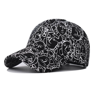 Cotton Baseball Cap Abstract Face Line Art Printed Curved Brim Adjustable Strap For Men Women Outdoor Casual Streetwear