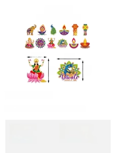 Detailed size chart for Diwali hanging swirl decorations with card measurements and specs