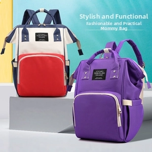 Detailed view of the large capacity mommy backpacks in colorful canvas patchwork design