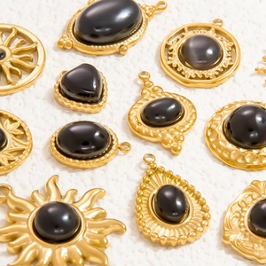 French Vintage 18K Gold Plated Stainless Steel Pendant Natural Obsidian Star Sun Totem Eagle Charms For DIY Necklace Bracelet Making Women Jewelry Accessories