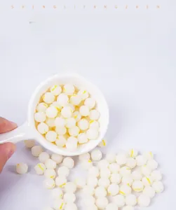 Macro shot of miniature PVC lotus seeds for dollhouse crafts and DIY dessert models