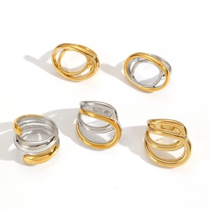 Bagues minimalistes en acier inoxydable doré 18k et argent aux lignes géométriques