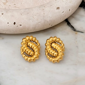 Vintage 18k gold plated stainless steel twisted hoop earrings with a unique snake texture