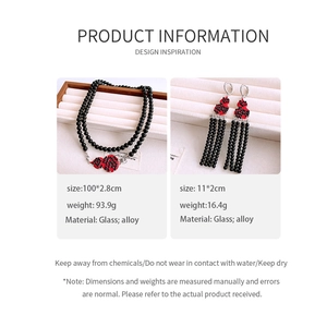 Detail view of New Chinese style beaded gourd jewelry set with necklace and earrings size info